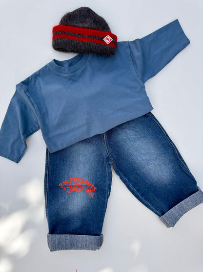 Roll-up denim pants